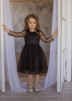 Dotted Tulle Slit Back Flower Girl Dress